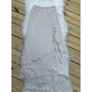 Vintage Beaded Floral Layered Cream White Flowy Skirt